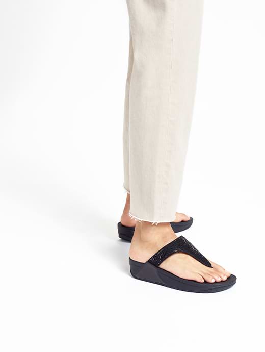 Fitflop Women s Lulu Crystal Embellished Toe Post Sandals All Black