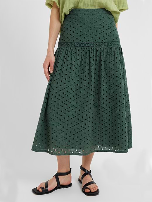 Great Plains Women's Atol Embroidery Midi Skirt Tropical Green
