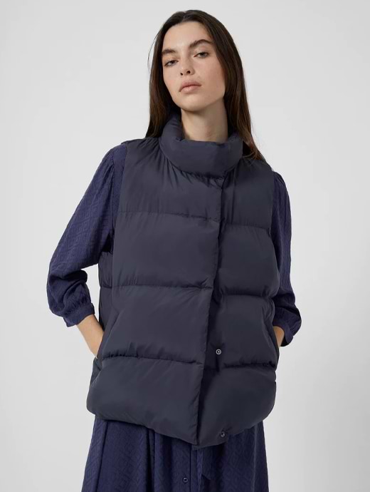 Great Plains Women s Modern Puffer Short Sleeve High Neck Gilet Slate Blue