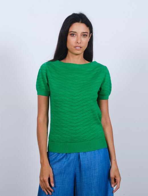 Pretty Vacant Women's Boatneck Pointelle Knit Green Bee 