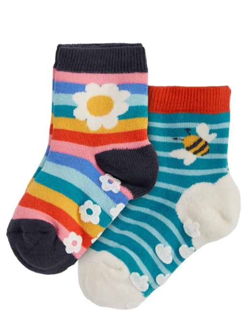 Frugi Grippy Socks 2 Pack Rainbow Daisy