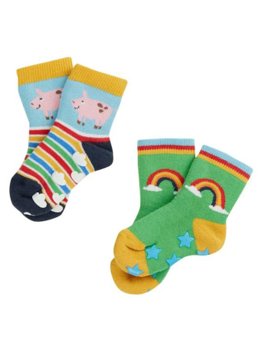 Frugi Grippy Socks 2 Pack Rainbow Farm