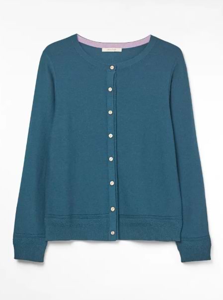 White Stuff Harbour Button Cardi Sea Blue Plain Griggs