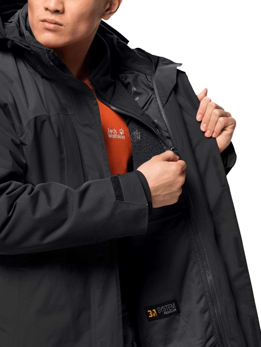 Jack Wolfskin Men s Thorvald 3 in 1 Hardshell Jacket Black