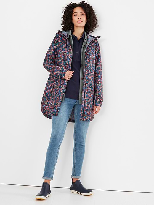 Joules rainelong sale printed waterproof jacket