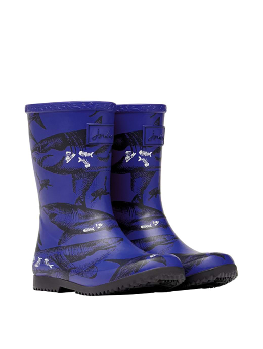 Joules JNR Printed Roll Up Wellies Blue Etched Sharks