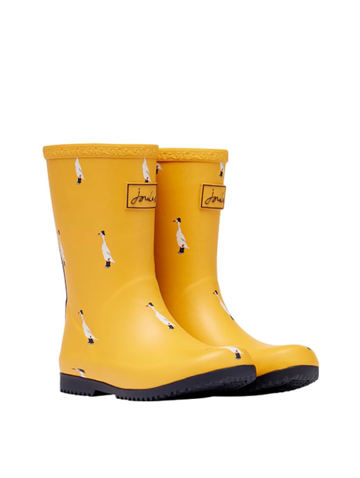Joules JNR Printed Roll Up Wellies Gold Ducks