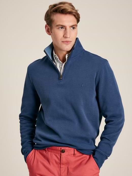 Joules Men's Alistair Quarter Zip Cotton Sweatshirt Blue 