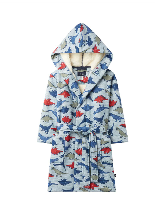 Joules Rocket Fleece Lined Dressing Gown Grey Dino