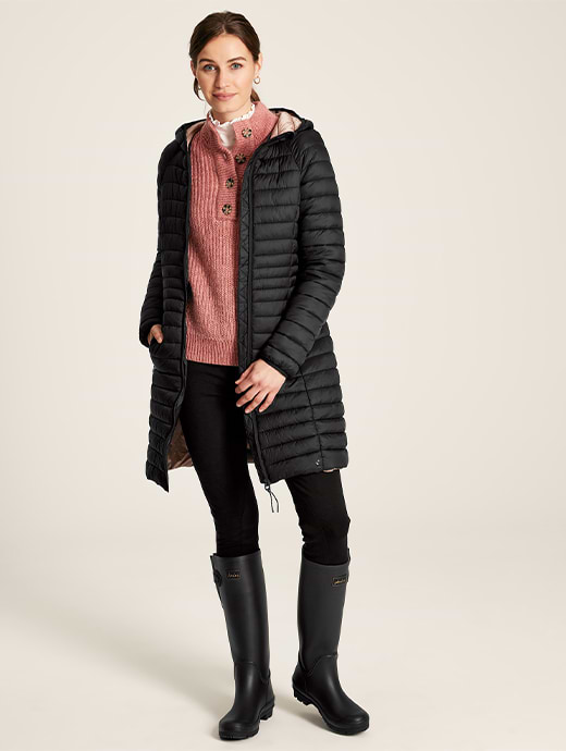 Joules Women s Bramley Long Packable Jacket Black