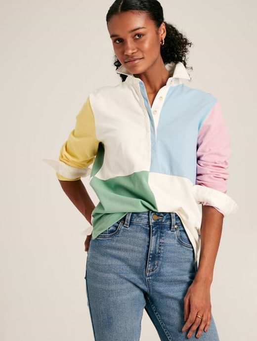 Joules Women's Falmouth Cotton Rugby Shirt Multi Colour Block 