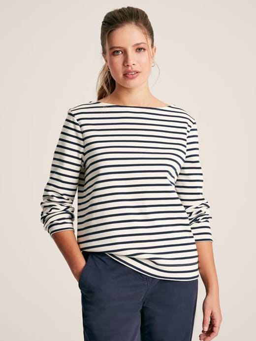 Joules Women's New Harbour Relaxed Fit Boat Neck Breton Top Cream/Navy Stripe 