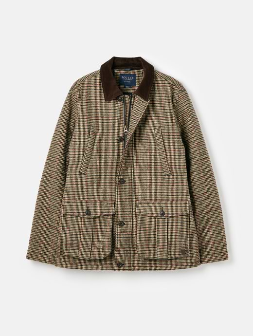 Joules Men's Marriot Tweed Quilted Jacket Brown Houndstooth