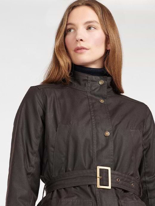 Barbour Women s Montgomery Wax Jacket Rustic Green Pink Check