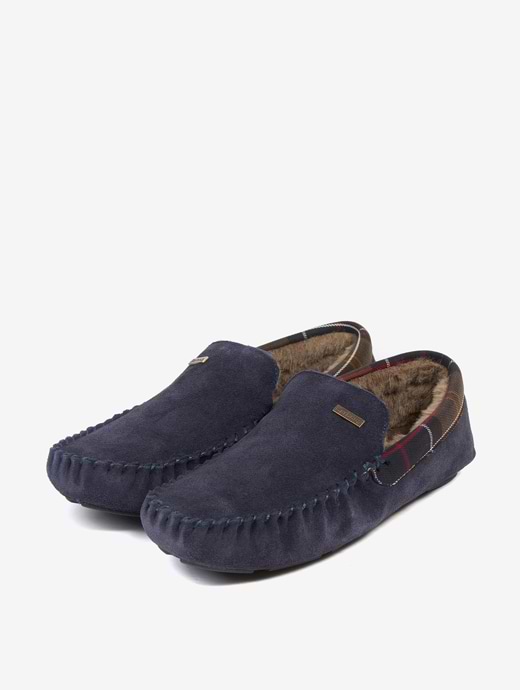 Barbour Mens Monty Moccasin Slippers Navy Suede