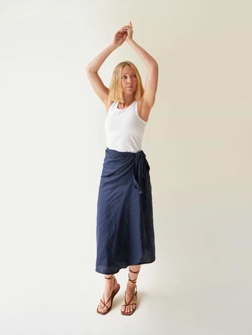 Chalk Sadie Skirt Linen Navy One Size