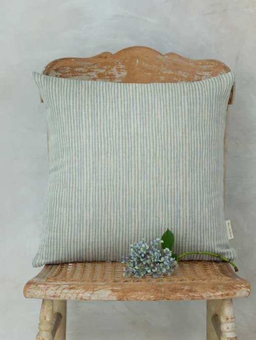 Sam Wilson Blue Stripe Square Linen Cushion
