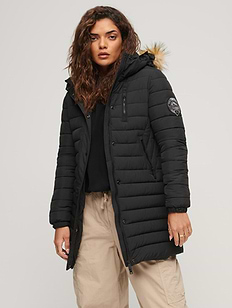 Superdry Women\'s Fuji Hooded Mid Length Puffer Jacket Black