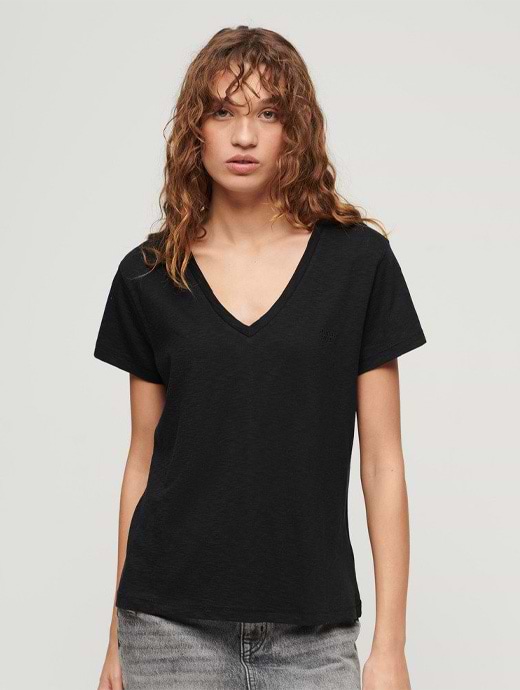 Superdry Women's Slub Embroidered V-Neck T-Shirt Black