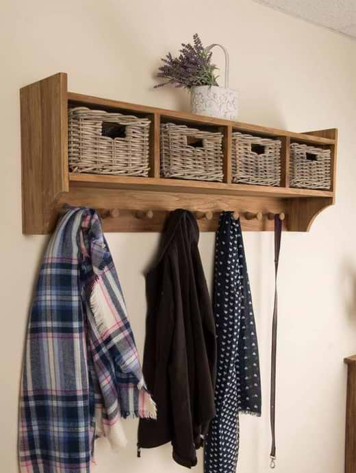 Sustainable Furniture Reclaimed Teak Coat Hook Storage Unit - Four Basket