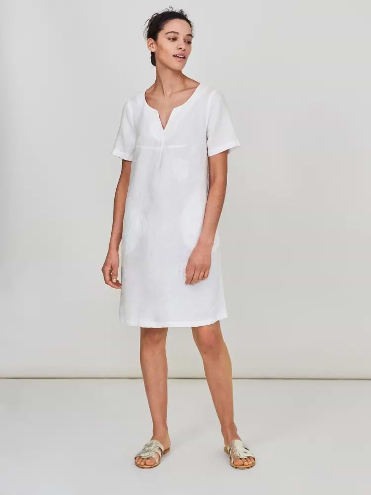White Stuff Ondine Embroidered Linen Dress Plain White