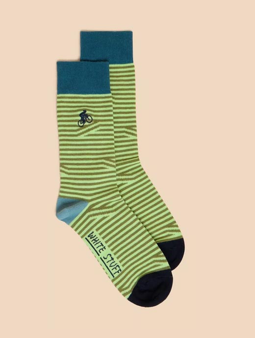 White Stuff Men's Embroidered Bicycle Ankle Sock Green Multi 