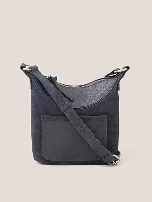 White Stuff Mini Fleur Suede Crossbody Bag Dark Navy