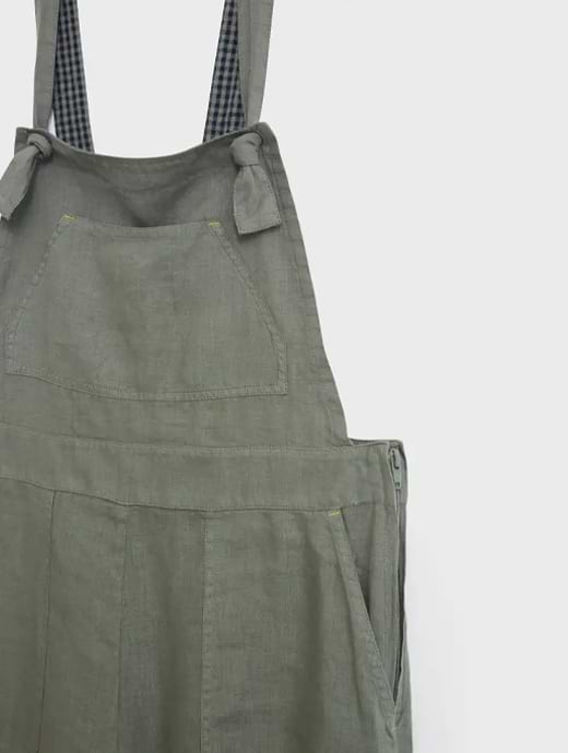 Viola Crop Linen Dungaree in NATURAL WHITE