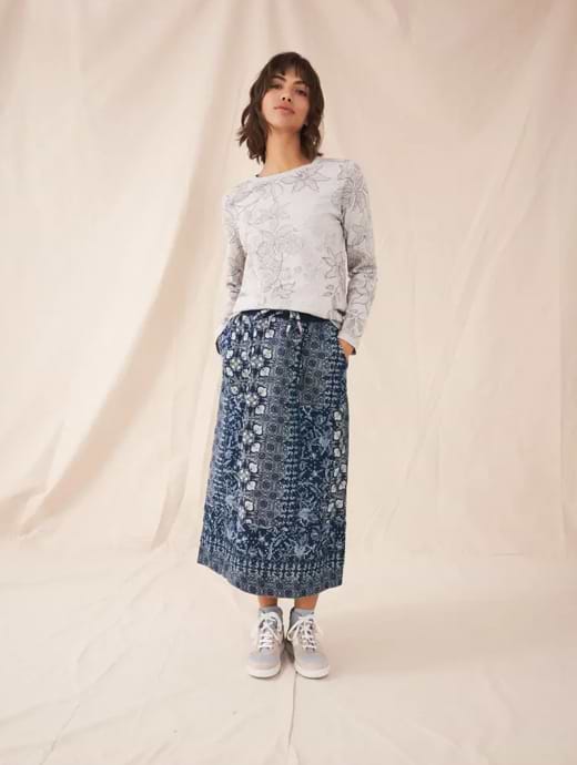 White Stuff Women's Effie Linen Skirt Blue Multi