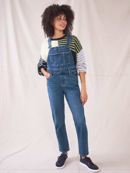 White Stuff Viola Linen Dungarees in Blue