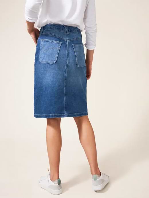 Knee length white denim skirt top uk