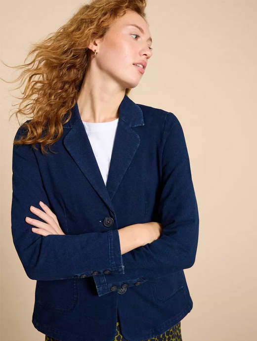 White Stuff Women s Olivia Cotton Jersey Blazer Dark Denim