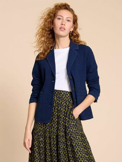 White Stuff Women s Olivia Cotton Jersey Blazer Dark Denim