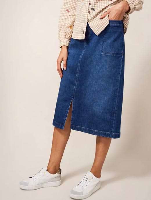 White Stuff Petite Women s Penny Denim Midi Skirt Mid Denim
