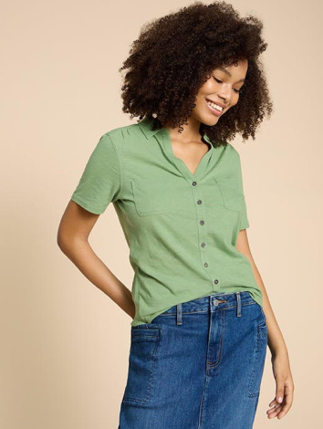 White Stuff Women's Penny Pocket Jersey Shirt Mid Green 