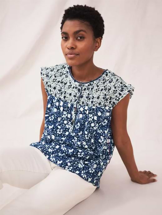 White Stuff Women s Riya Jersey Top Navy Multi