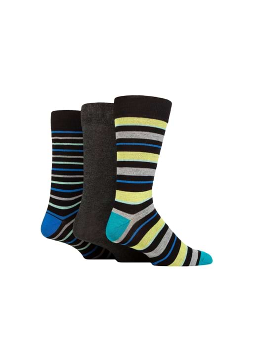 Wild Feet 3pk Patterned Black With Green & Blue Stripes 
