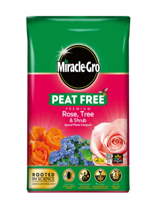 MIRACLE-GRO PEAT FREE PREMIUM ROSE, TREE & SHRUB COMPOST
