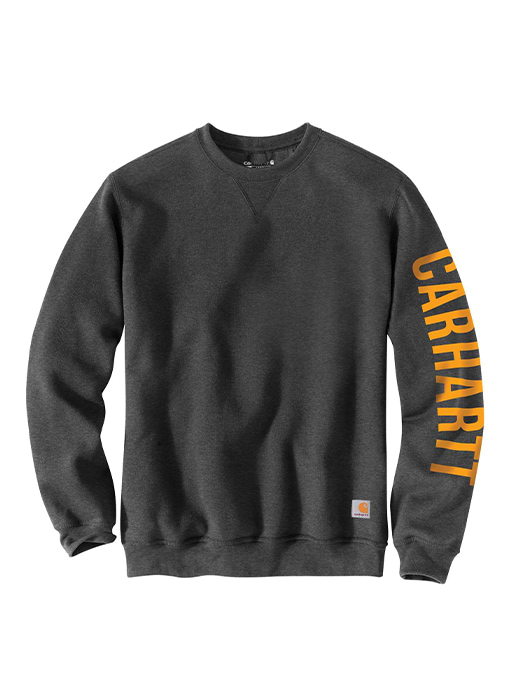 Carhartt Men's Loose Fit Midweight Crewneck Logo Sleeve Graphic Sweatshirt Carbon Heather