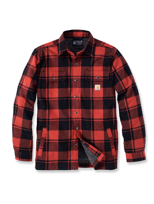 Carhartt Relaxed Fit Heavyweight Flannel Sherpa-Lined Shirt Jacket Red Ochre