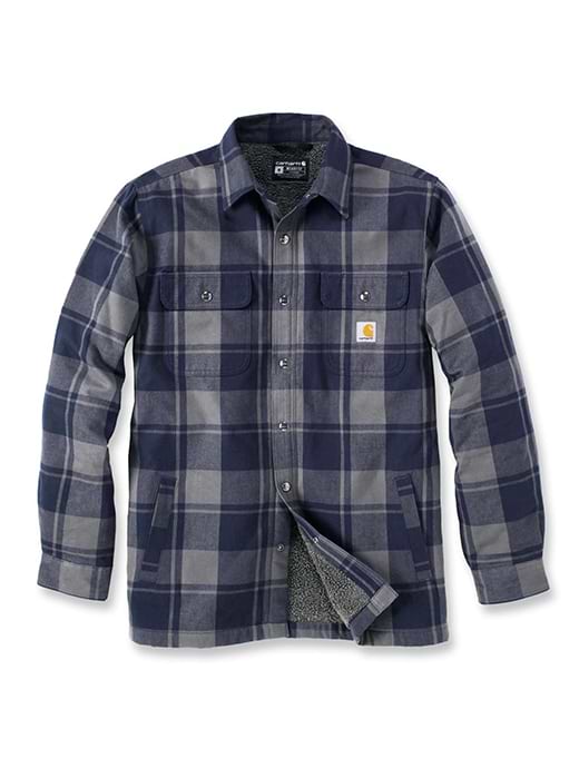 Carhartt Relaxed Fit Heavyweight Flannel Sherpa-Lined Shirt Navy
