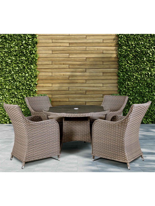 *SS24*Dellonda Chester 5 Piece Rattan Wicker Outdoor Dining Set With Tempered Glass Table Top Brown