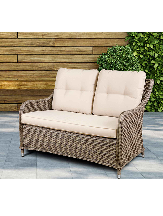 Dellonda Chester Rattan Wicker Outdoor Lounge 2-Seater Sofa With Cushion Brown