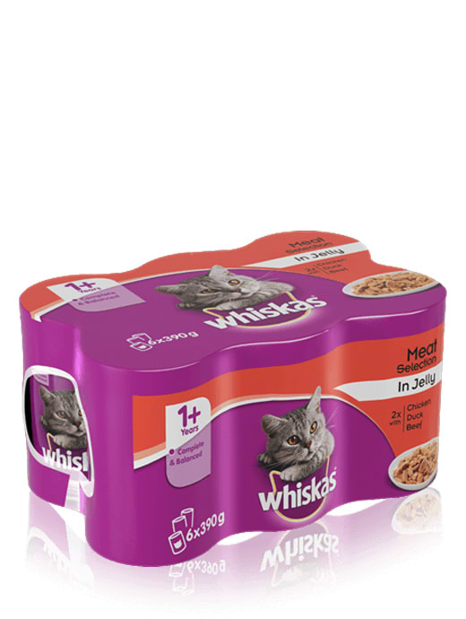 Whiskas 1+ Mixed Meat Selection In Jelly 6 x 390g Tins