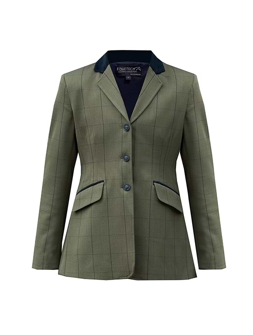 Equetech Junior Bellingham Stretch Deluxe Tweed Riding Jacket Green