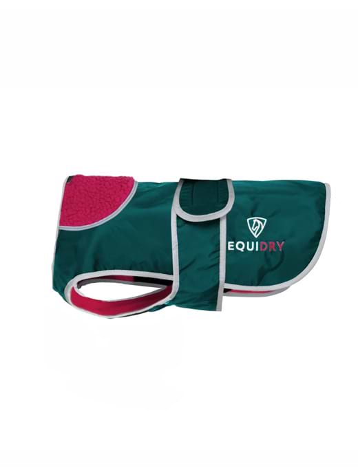 EQUIDRY Dog Coat Microfibre Fleece Teal with Peacock Pink Lining