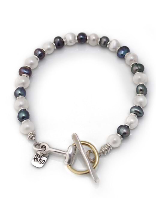 HiHo Silver Exclusive Freshwater Multi Pearl & Sterling Silver Snaffle Bracelet
