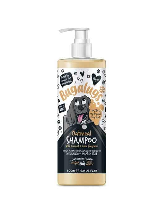 Bugalugs Dog Shampoo Oatmeal & Aloe Bottle With Pump 500ml