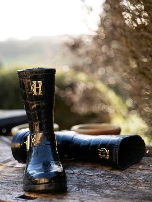 Holland Cooper Short Zip Chelsea Wellington Black Croc