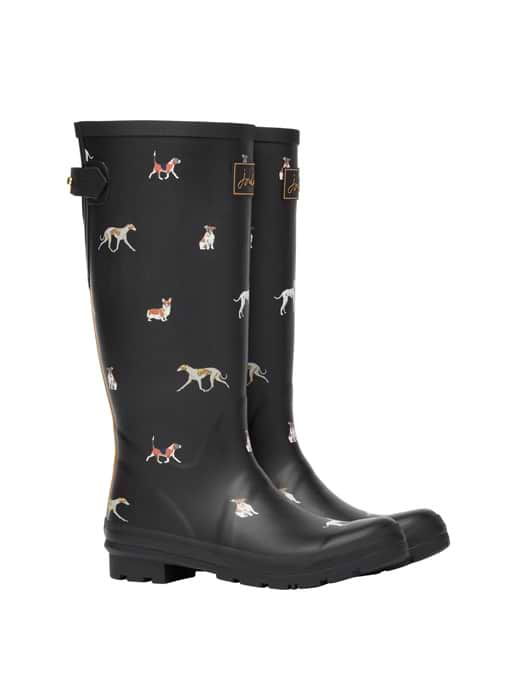 Joules Back Adjustable Printed Wellies Black Botanical